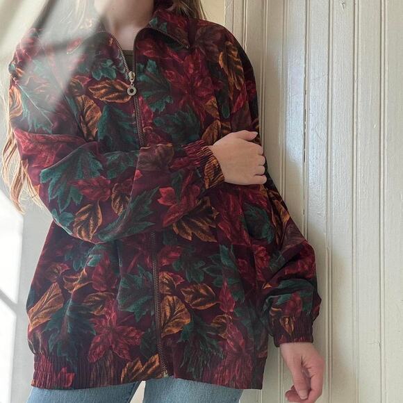 Vintage Teddi Fall Leaves Windbreaker Jacket 80s 90s Grandpa - Picture 6 of 6